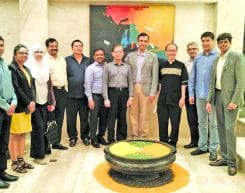 Podar Enterprise hosts dinner for Sri IR. Dr. Judin Bin Abd Karim,
Chairman of CIDB Holdings, Malaysia in Mumbai. Also in the picture
are Mr. Lakshmanan, Global Head Sustainable business, Covestro, Mr.
Unmesh Joshi – MD Kohinoor Group and members of CIDB Holdings,
Covestro, Kohinoor Group